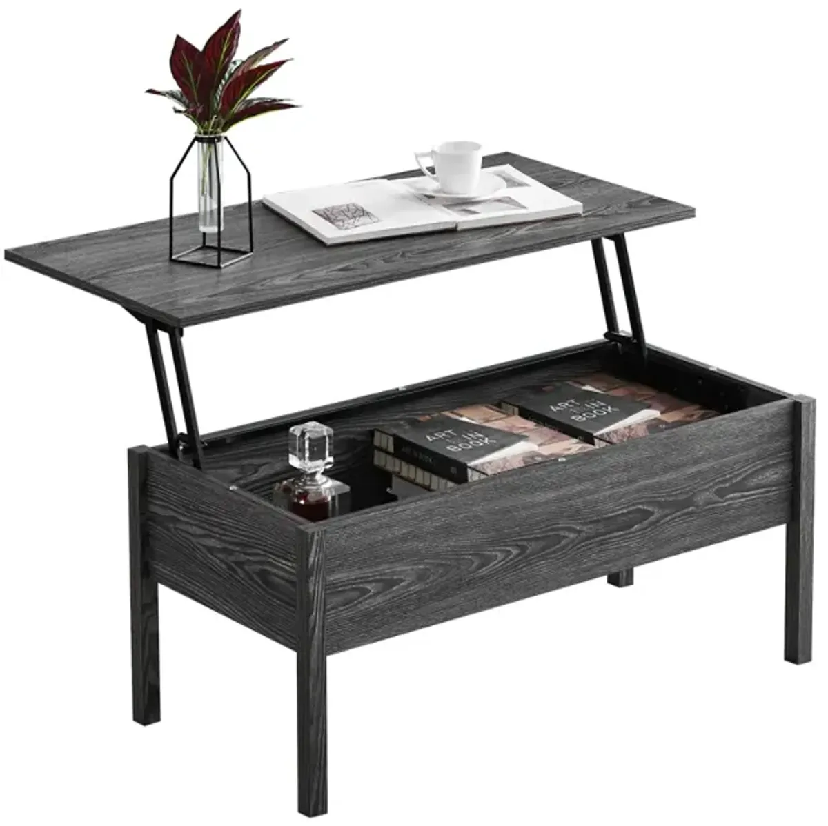 MDF Lift Top Coffee Table With Storage For Living Room, Dark Grey Oak