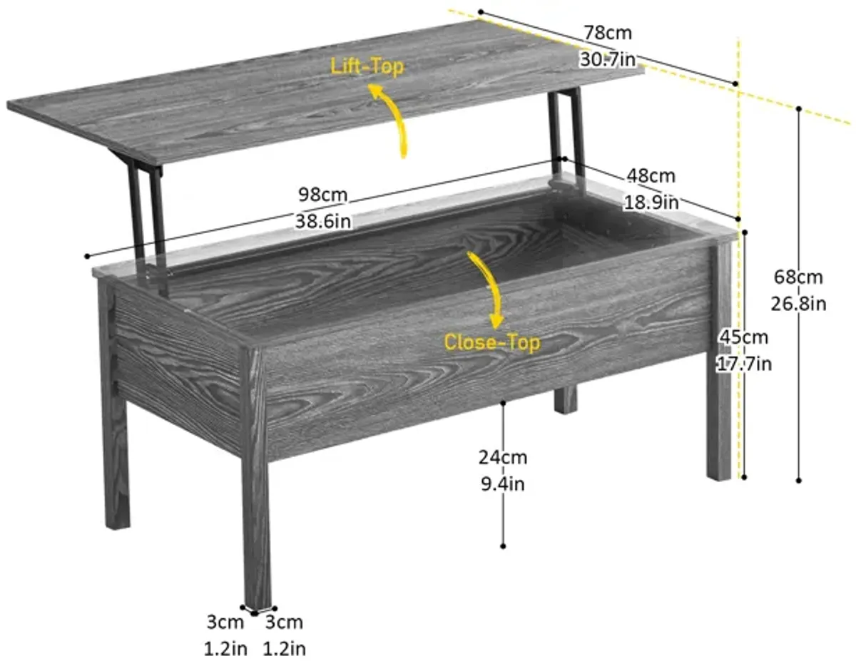 MDF Lift Top Coffee Table With Storage For Living Room, Dark Grey Oak