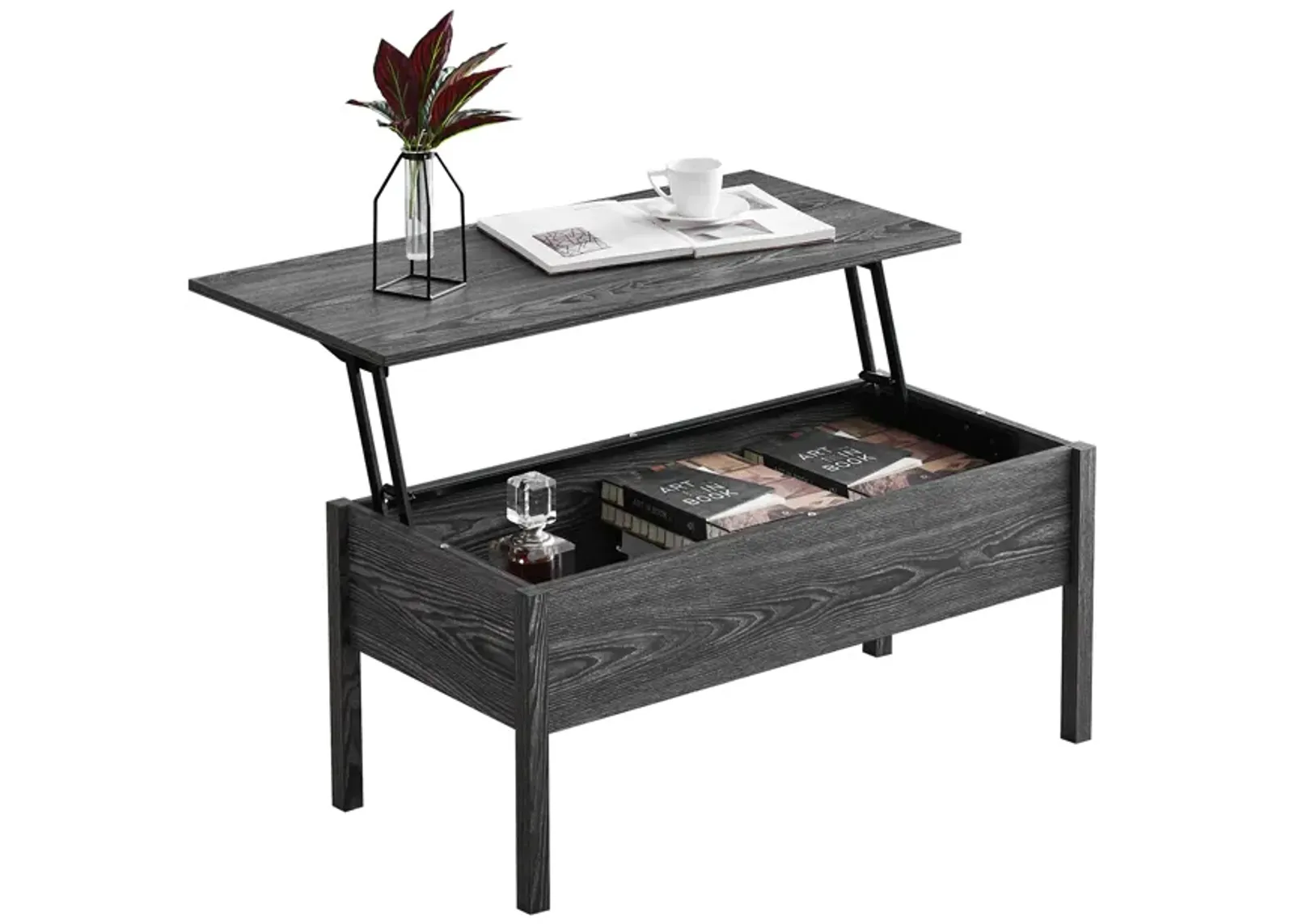 MDF Lift Top Coffee Table With Storage For Living Room, Dark Grey Oak