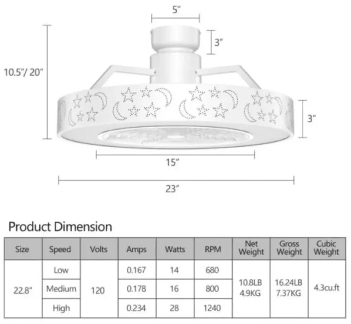 Hivvago 23 Inch Ceiling Fan with LED Light and Remote Control