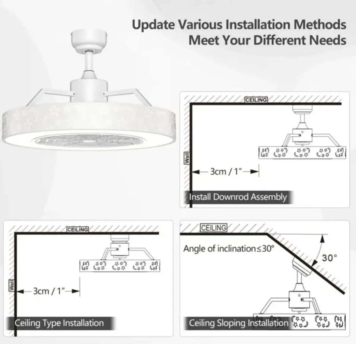 Hivvago 23 Inch Ceiling Fan with LED Light and Remote Control