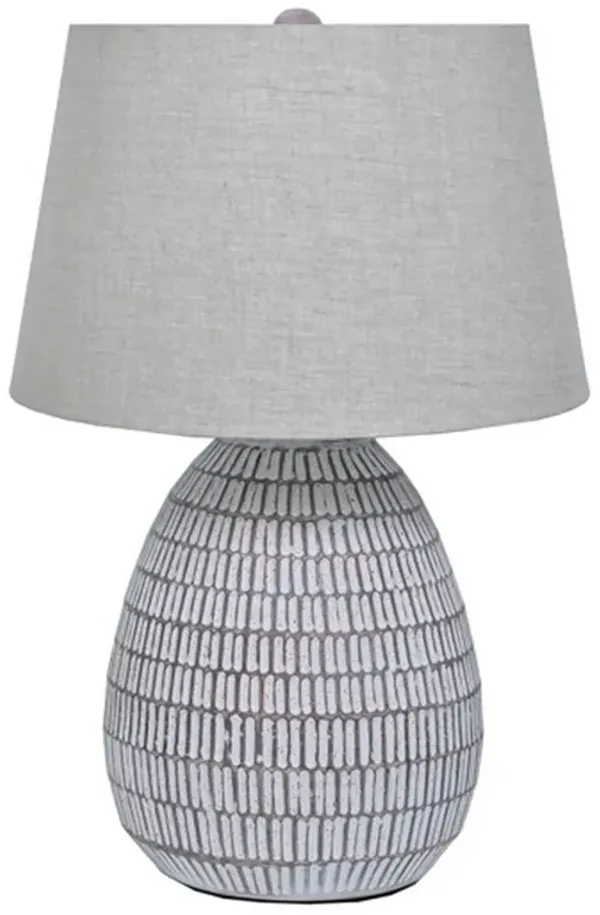 Gyen 29 Inch Table Lamp, Antique White Pattern Pot Base, Gray Empire Shade - Benzara