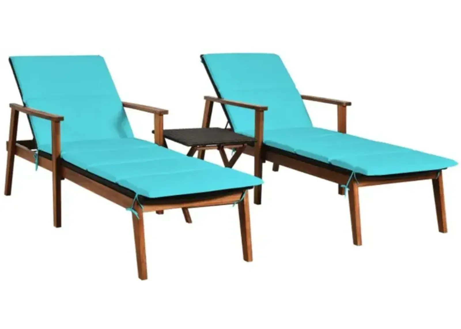 Hivvago 3 Pieces Portable Patio Cushioned Rattan Lounge Chair Set with Folding Table