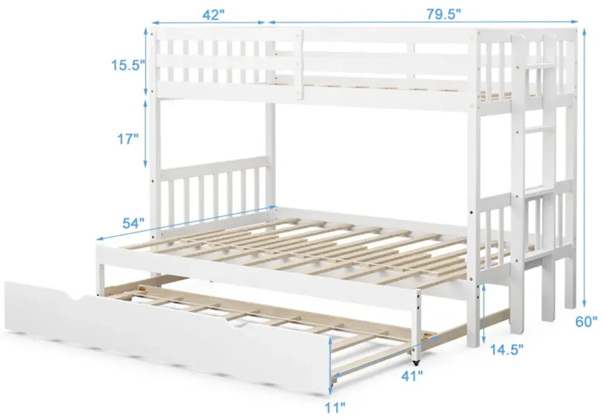 Twin Pull-Out Bunk Bed with Trundle Wooden Ladder