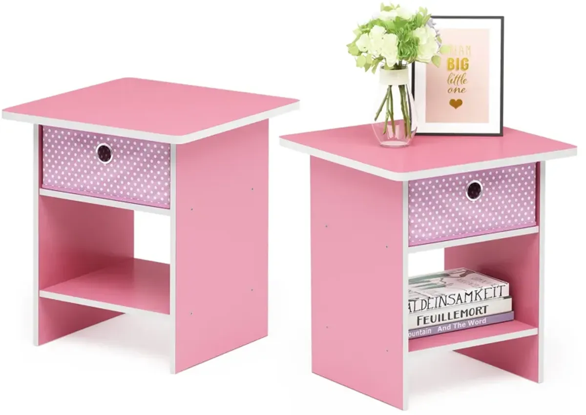 Furinno Dario End Table / Side Table / Night Stand / Bedside Table with Bin Drawer, 2-Pack, Pink/Light Pink