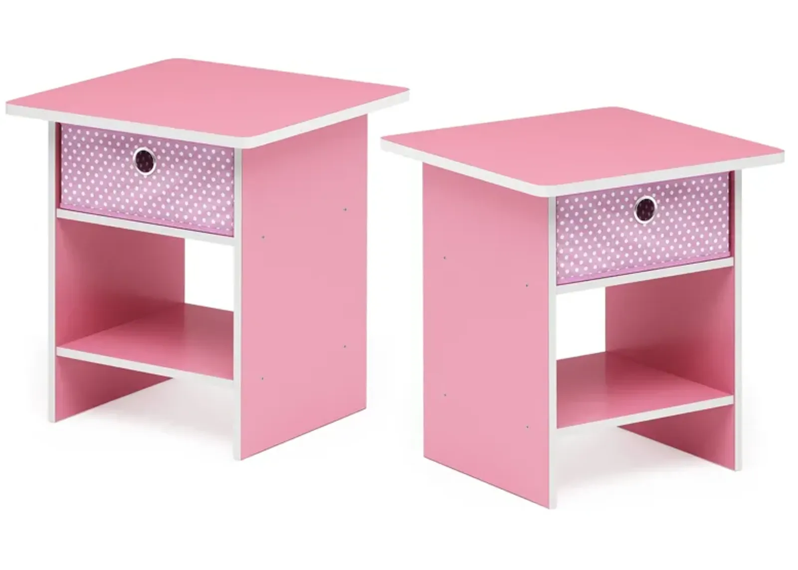 Furinno Dario End Table / Side Table / Night Stand / Bedside Table with Bin Drawer, 2-Pack, Pink/Light Pink