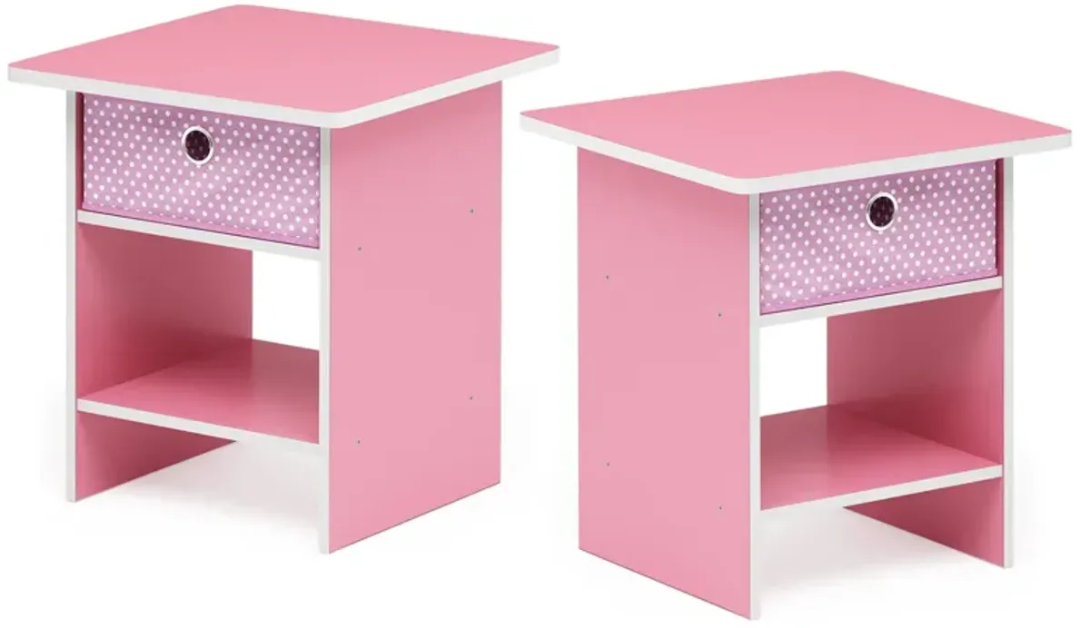 Furinno Dario End Table / Side Table / Night Stand / Bedside Table with Bin Drawer, 2-Pack, Pink/Light Pink