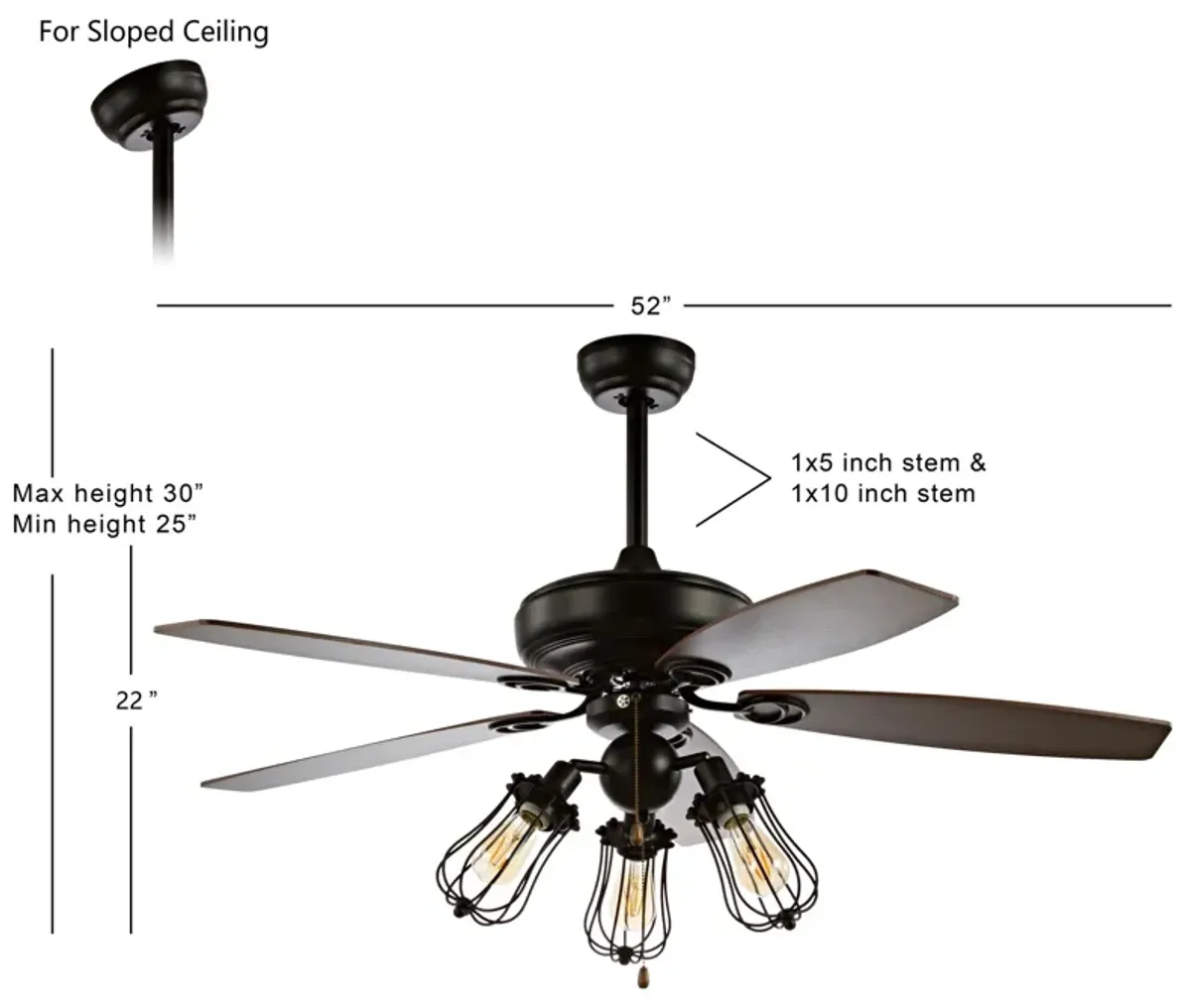 Lucas Caged 3-Light Metal/Wood LED Ceiling Fan