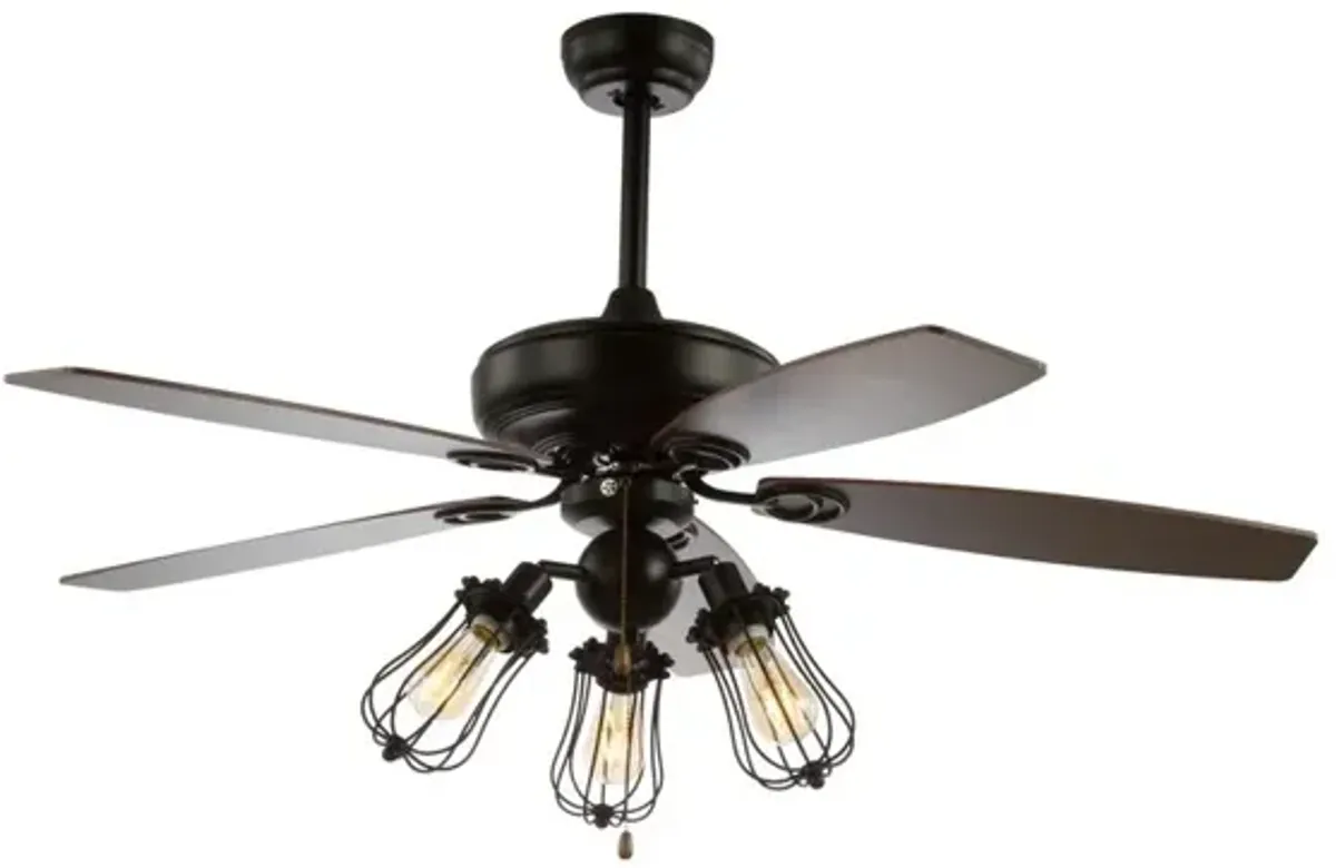 Lucas Caged 3-Light Metal/Wood LED Ceiling Fan