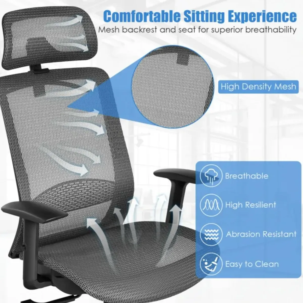 Hivvago Height Adjustable Ergonomic High Back Mesh Office Chair with Hange