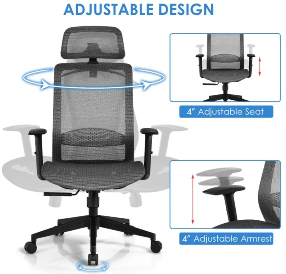 Hivvago Height Adjustable Ergonomic High Back Mesh Office Chair with Hange