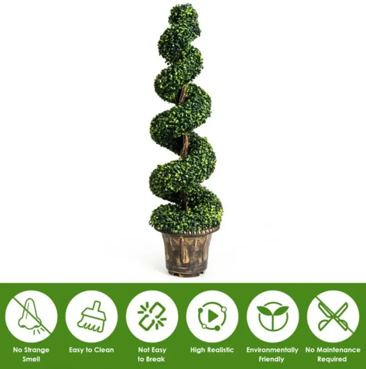 Hivvago 2 Pieces 4 Feet Artificial DÃ©cor Green Boxwood Spiral Tree Set