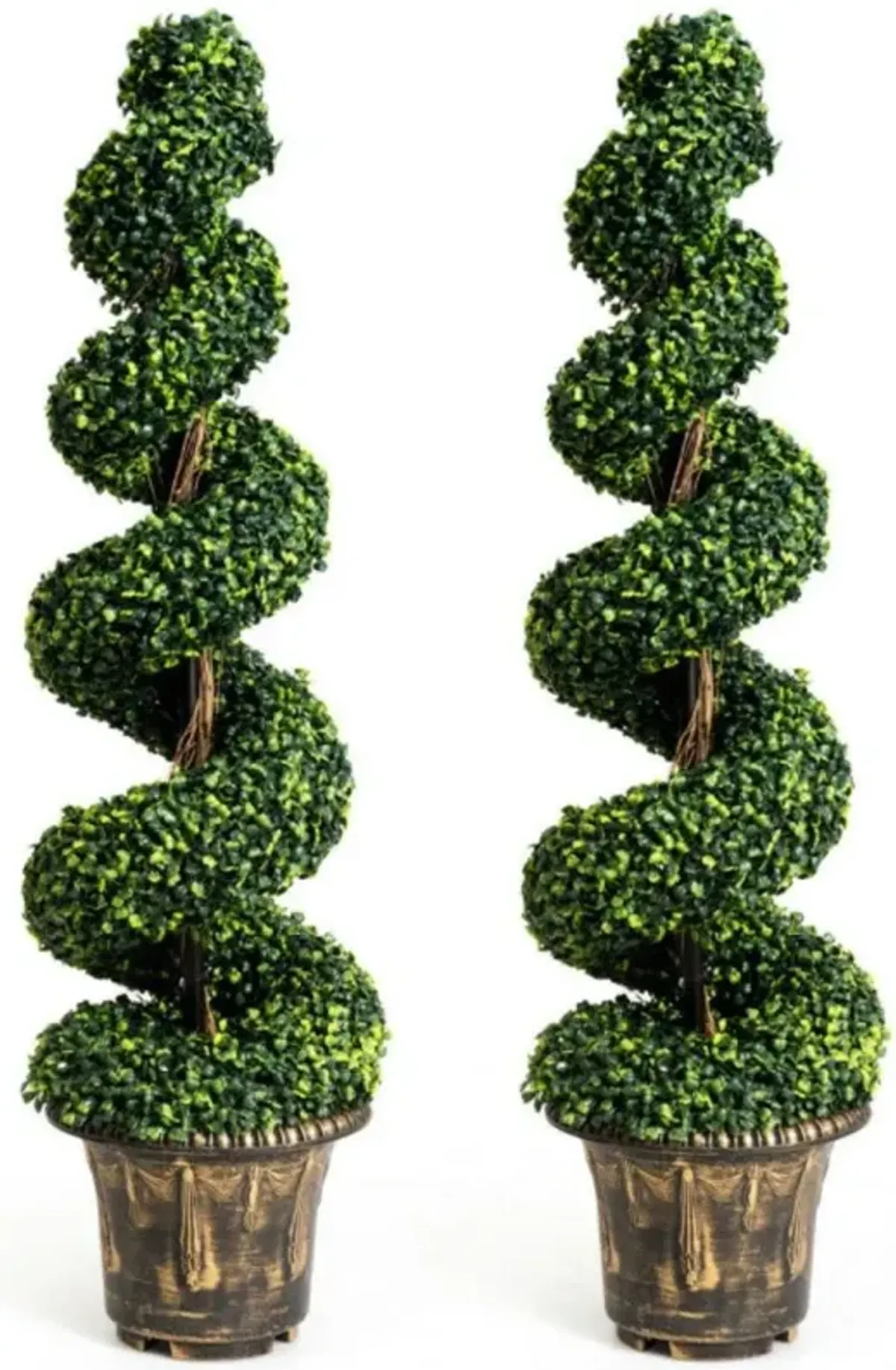 Hivvago 2 Pieces 4 Feet Artificial DÃ©cor Green Boxwood Spiral Tree Set