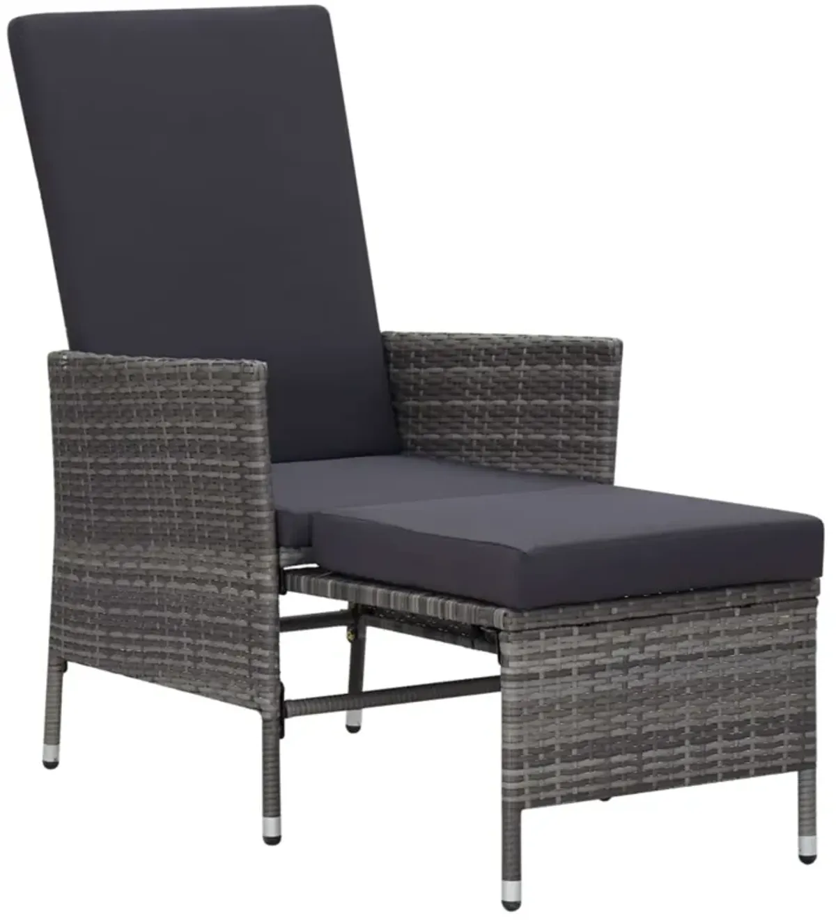 vidaXL Reclining Garden Chair with Cushions Poly Rattan Gray