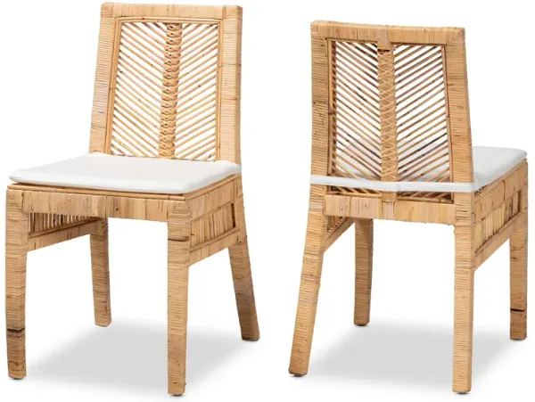 Baxton Studio Suci Modern Bohemian Natural Brown Rattan 2-Piece Dining Chair Set