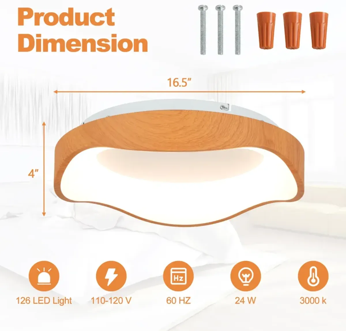 24W Modern LED Mount Ceiling Light with Wood Pattern and Metal Frame