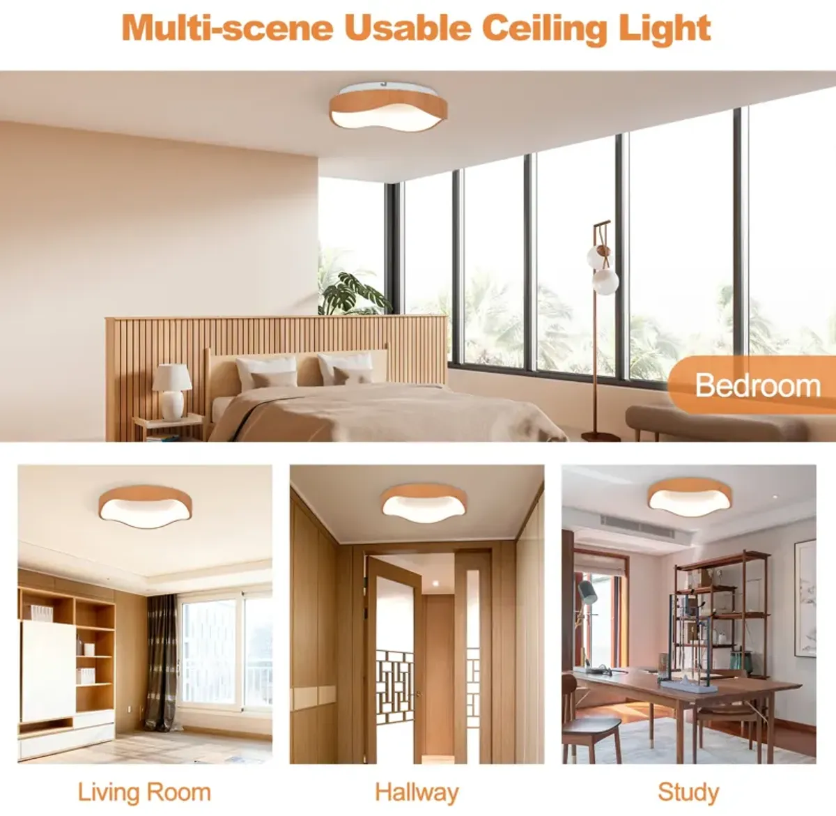 24W Modern LED Mount Ceiling Light with Wood Pattern and Metal Frame