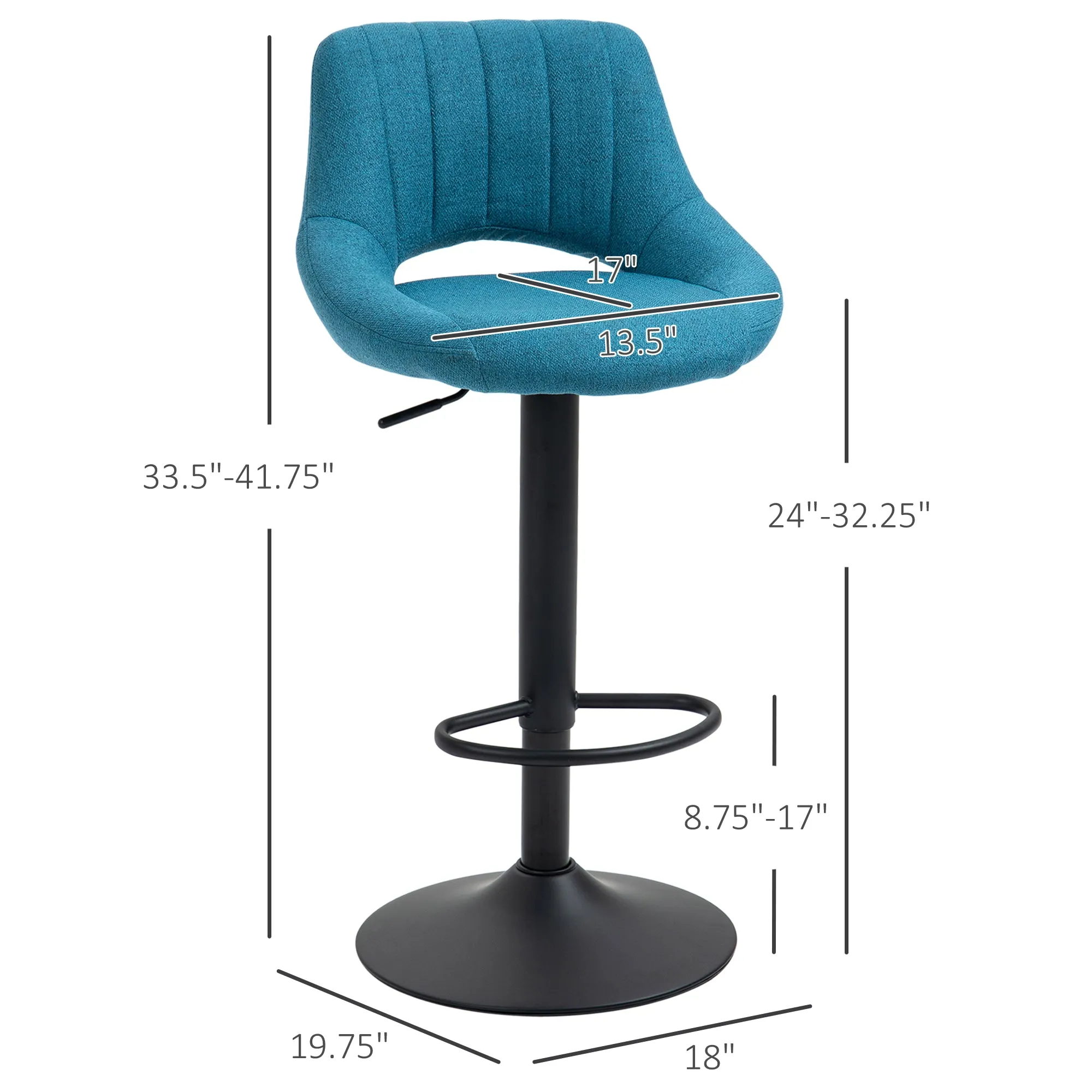 Blue Modern Bar Seats: Set of 4 Adjustable Swivel Stools with Metal Base