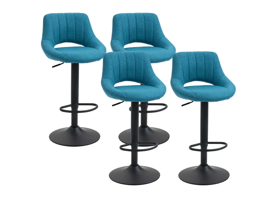 Blue Modern Bar Seats: Set of 4 Adjustable Swivel Stools with Metal Base