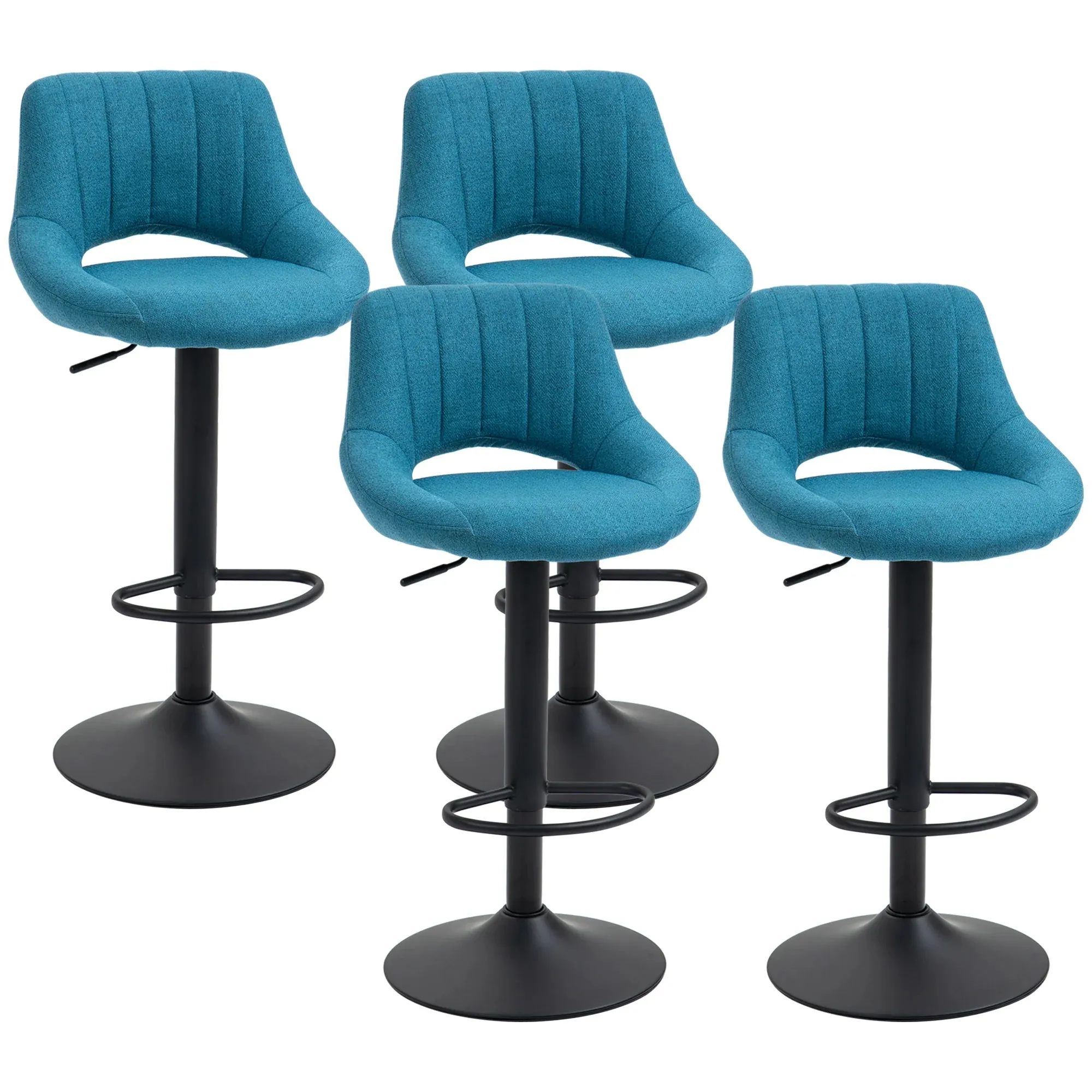 Blue Modern Bar Seats: Set of 4 Adjustable Swivel Stools with Metal Base