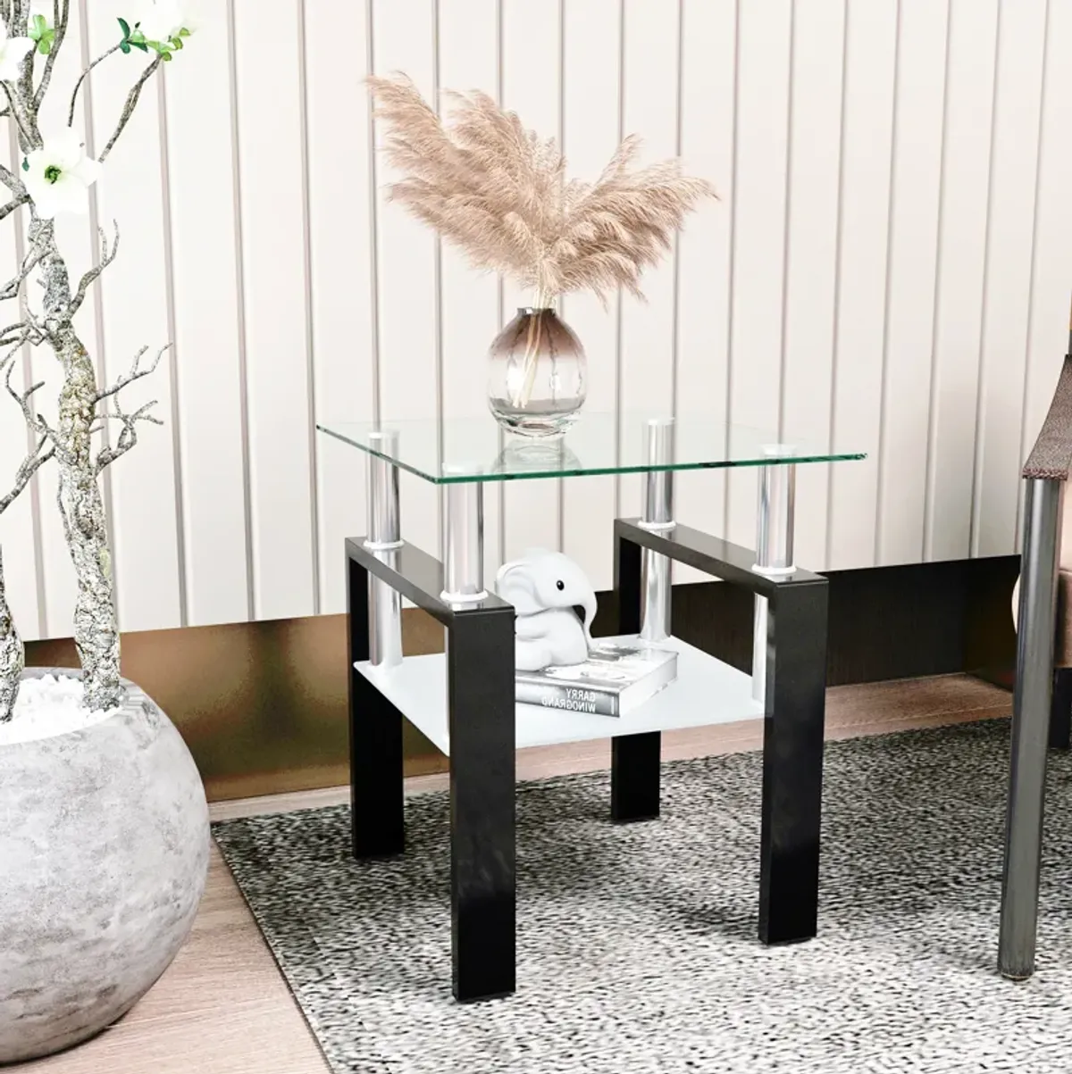 Hivvago Tempered Glass Bedside Corner  Table Contemporary End Table