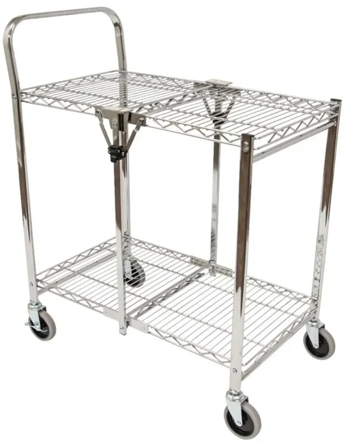 Ergode Two Shelf Collapsible Wire Rolling Cart Multifunction Utility Storage Carts on Wheels with Single-Grab Handle - Steel with Chrome Finish - Ideal for Restaurants, Kitchens and Caf