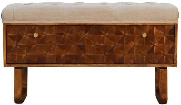 U-Shape Chestnut Diamond Carved Mud Linen Storage Bench