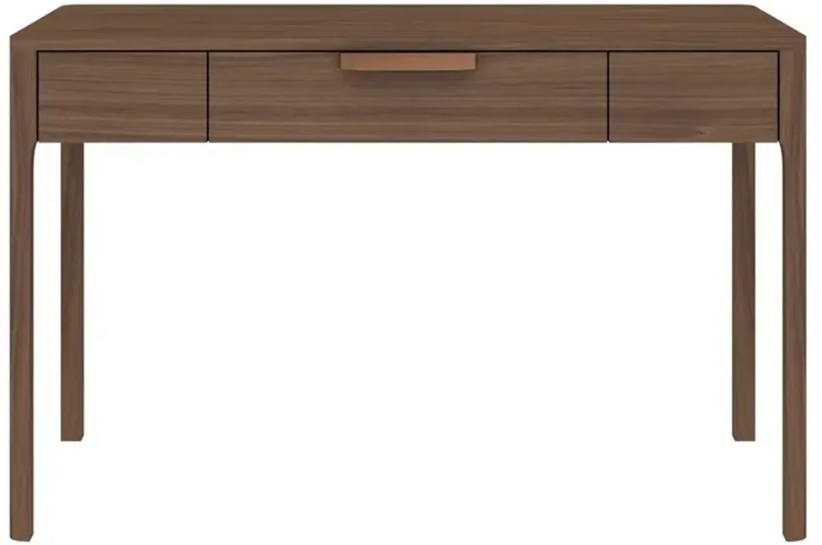 Gemni 47 Inch Office Desk, 1 Drawer, Rectangular, Walnut Brown Wood Finish - Benzara