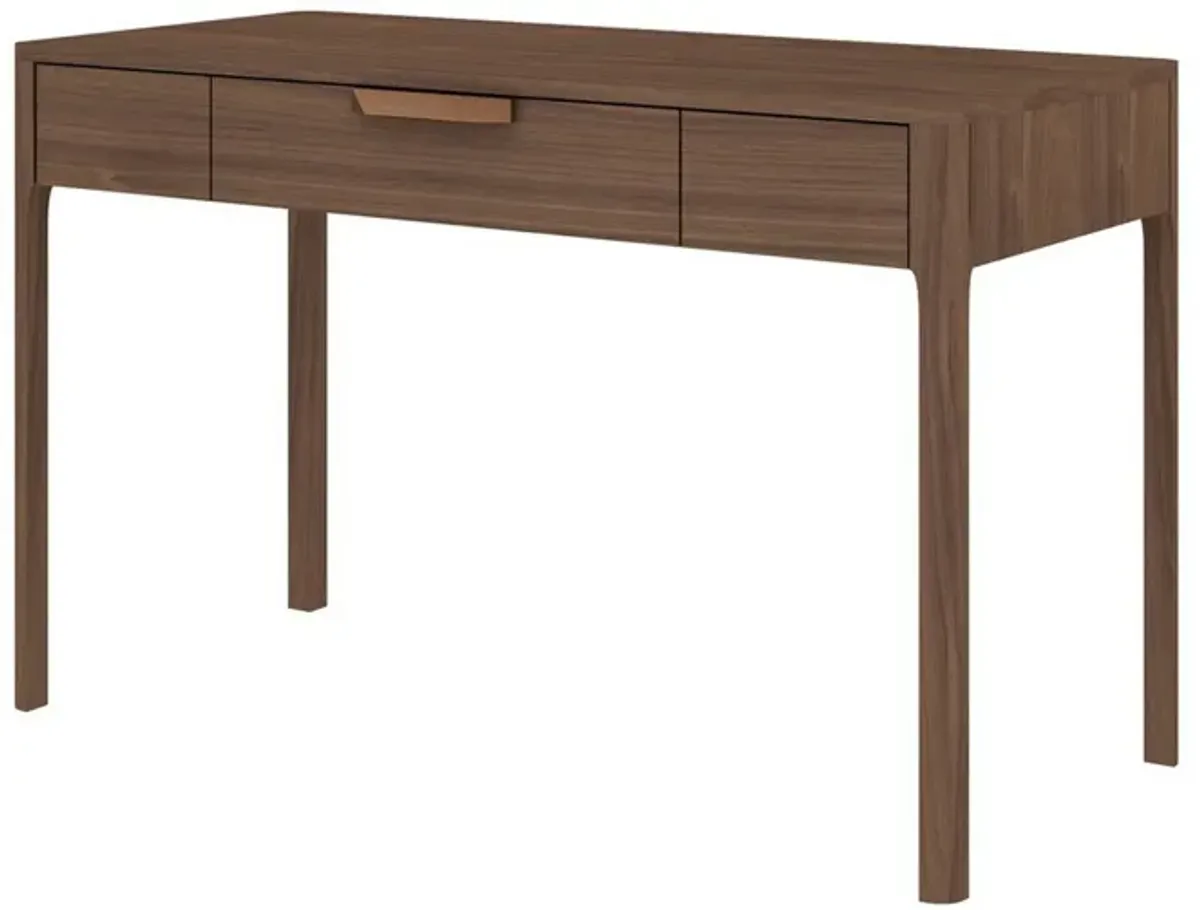 Gemni 47 Inch Office Desk, 1 Drawer, Rectangular, Walnut Brown Wood Finish - Benzara