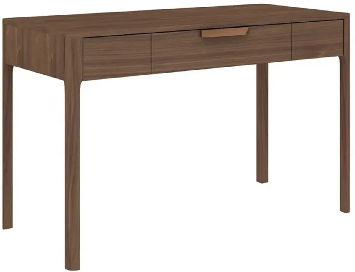 Gemni 47 Inch Office Desk, 1 Drawer, Rectangular, Walnut Brown Wood Finish - Benzara