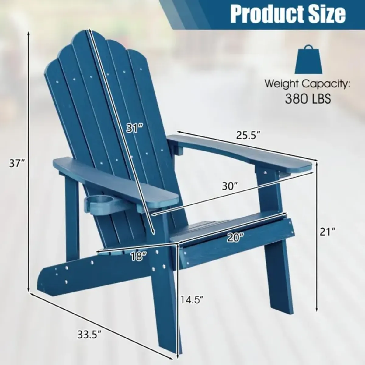 Hivvago Weather Resistant HIPS Outdoor Adirondack Chair with Cup Holder