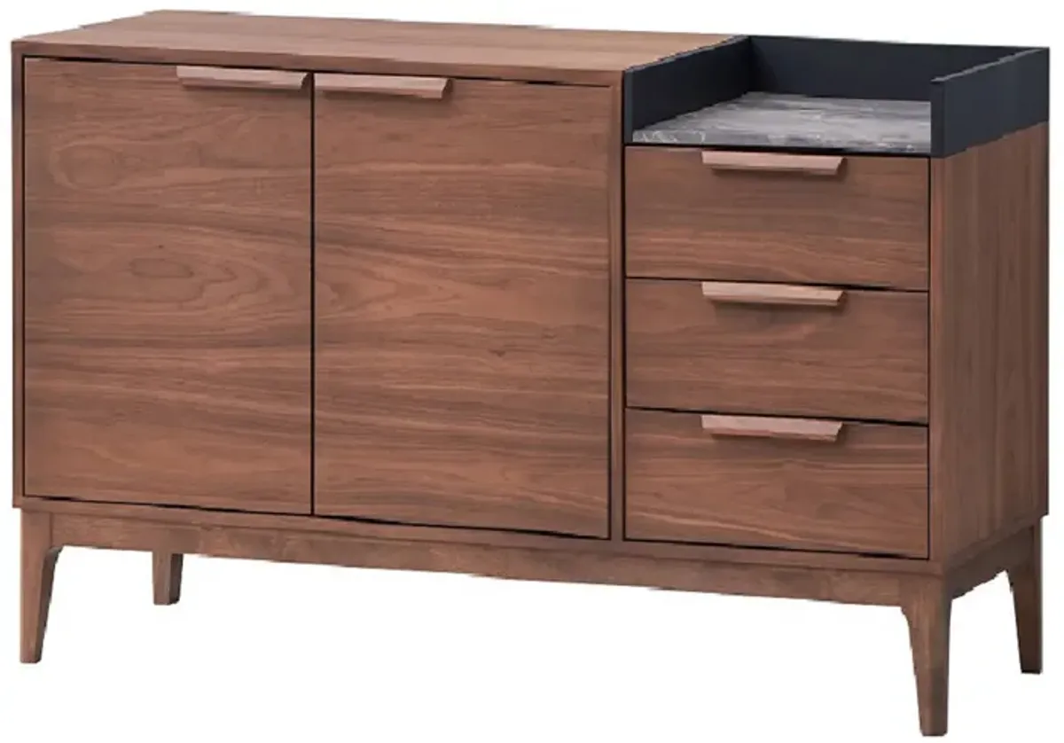 Evis 53 Inch Sideboard Server Console, 2 Cabinets, Stone Top, Walnut Brown - Benzara