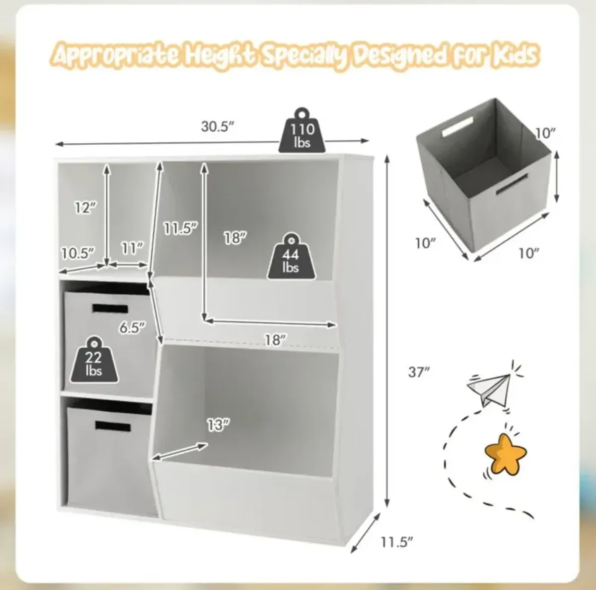 Hivvago Kids Toy Storage Cabinet Shelf Organizer