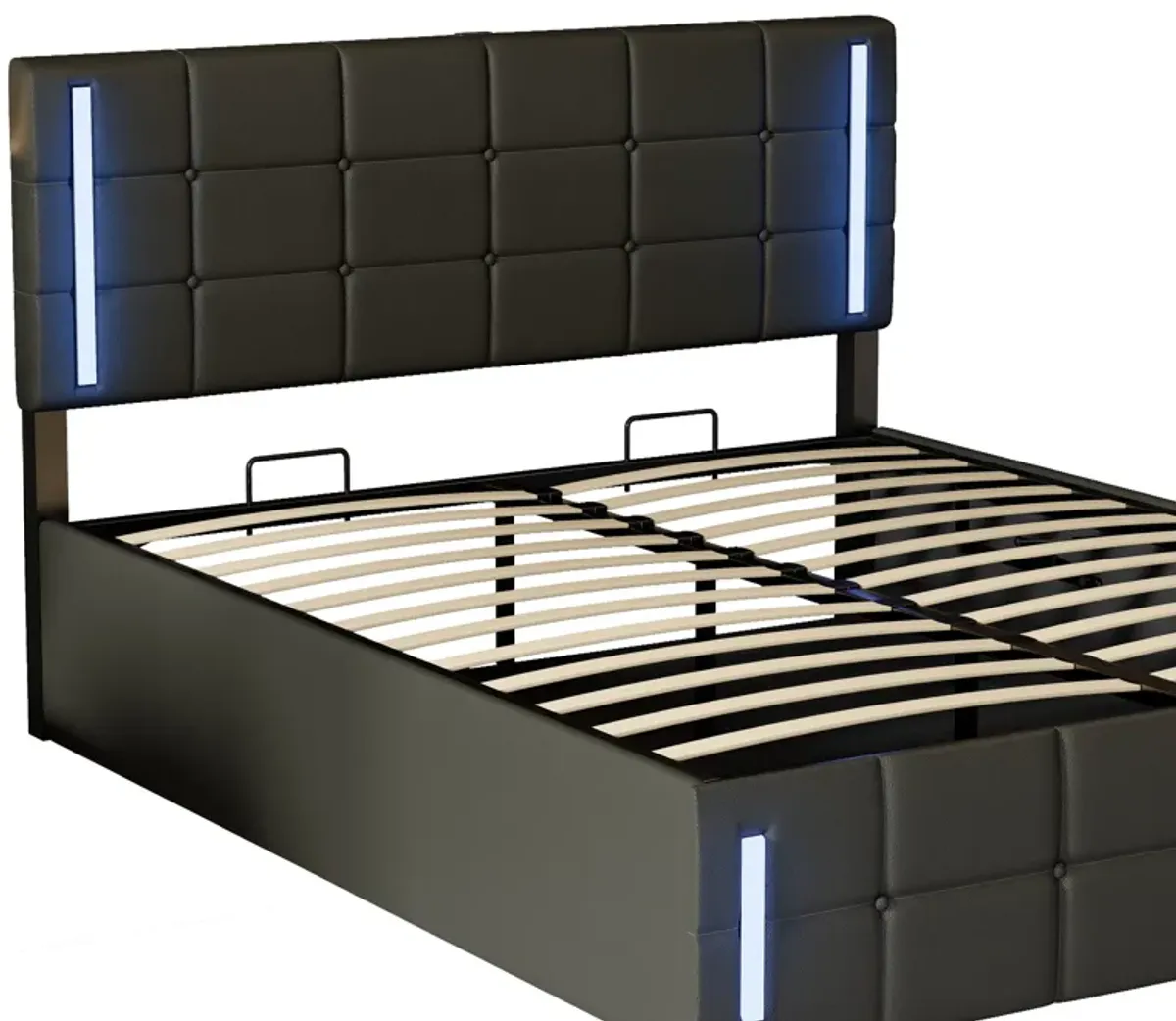 Storage Bed Frame Upholstered Platform Bed with LED Lights