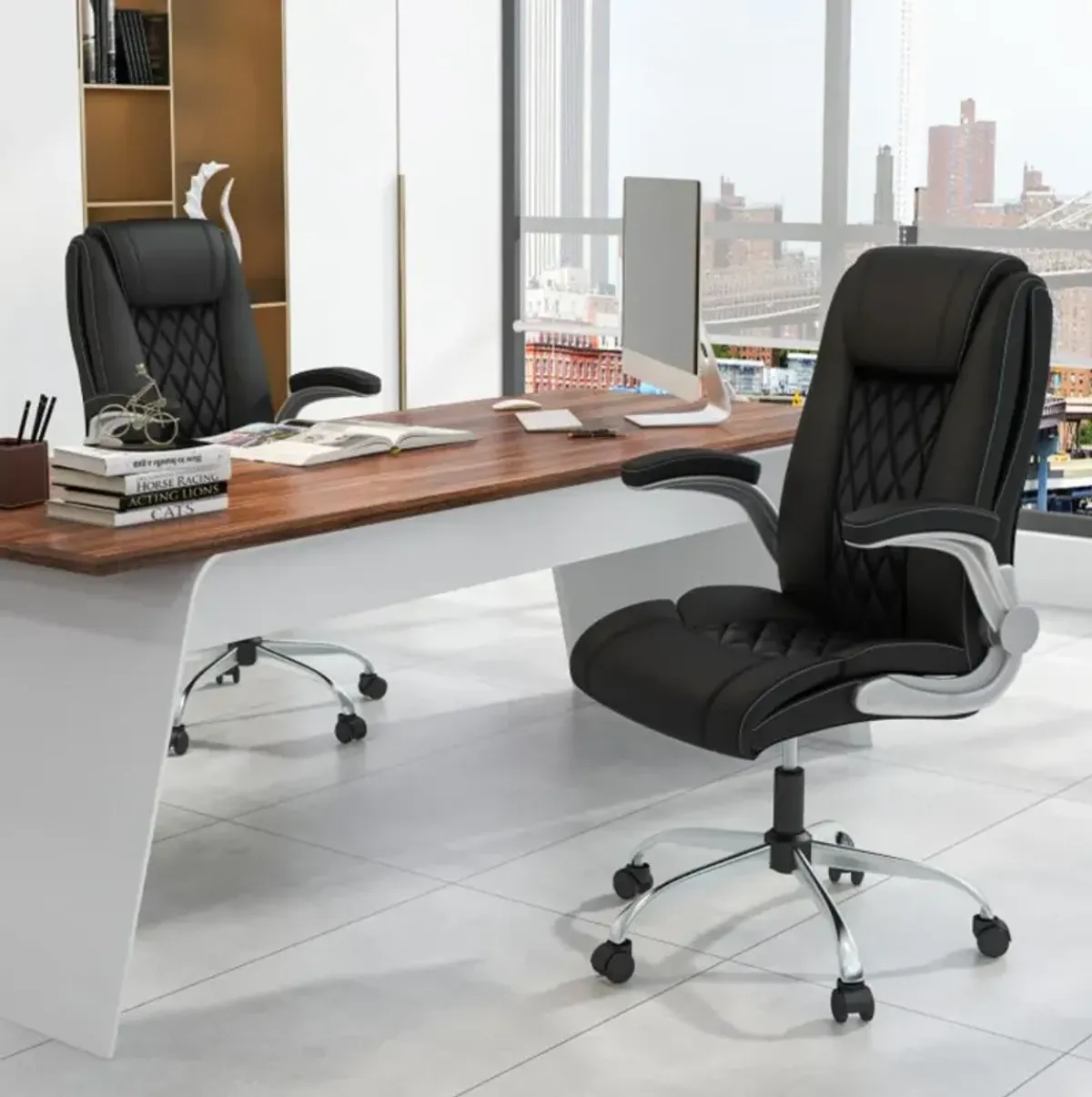 Hivvago Modern Height Adjustable PU Leather Office Chair with Rocking Function