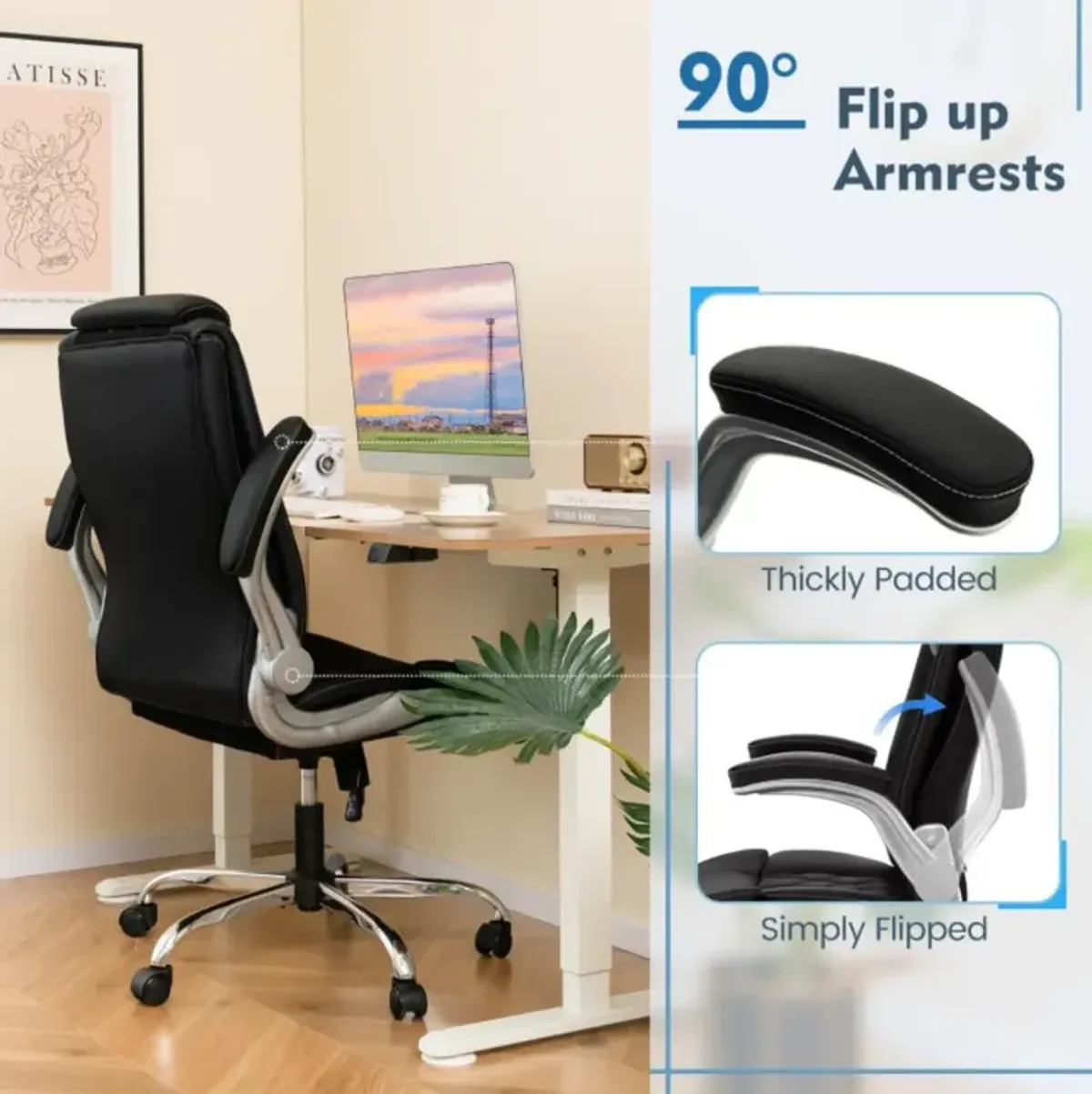 Hivvago Modern Height Adjustable PU Leather Office Chair with Rocking Function