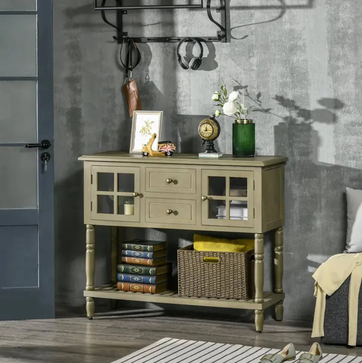 Light Grey Console: Vintage Table with Drawers for Entryway