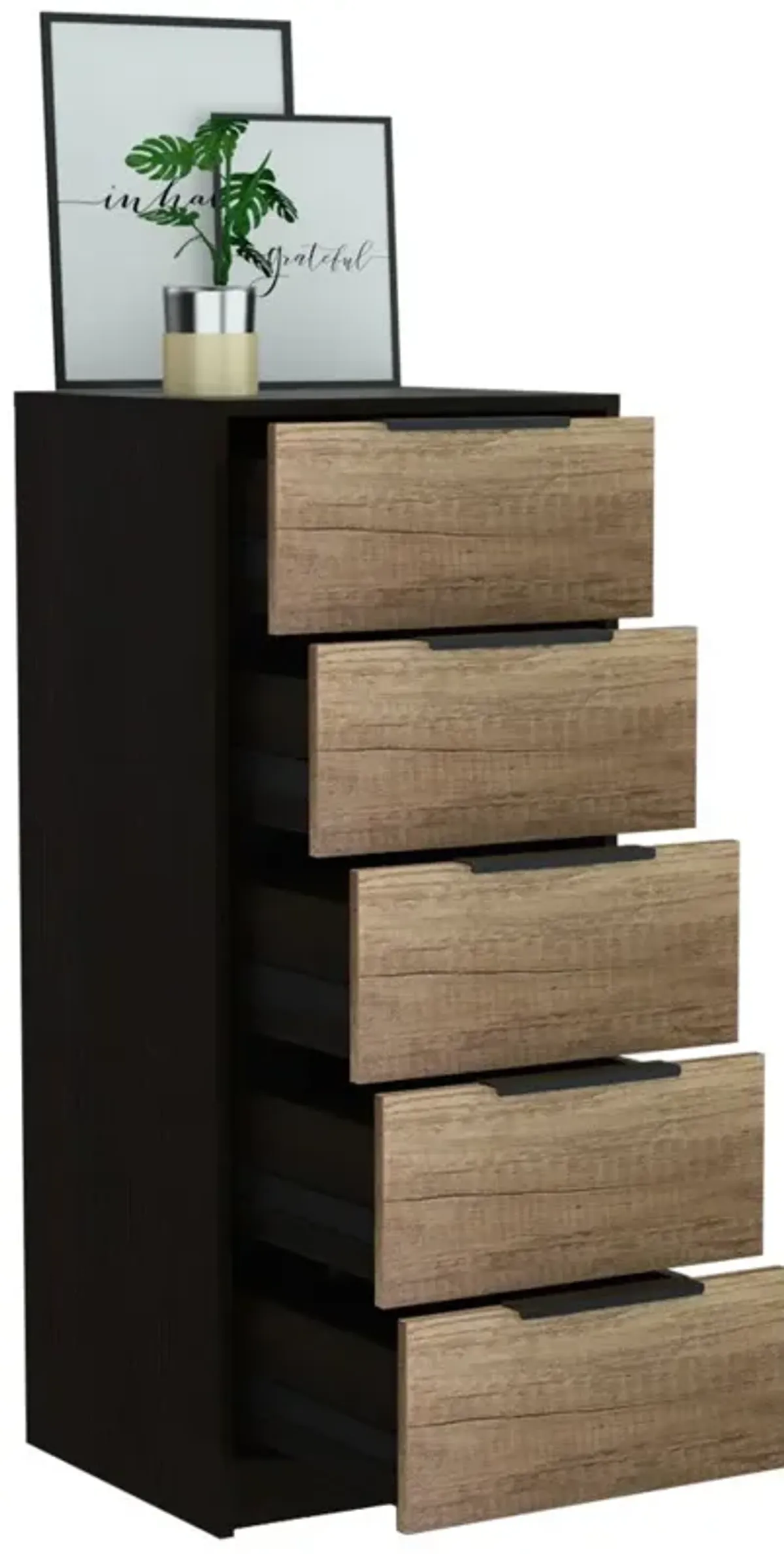 5 Drawers Dresser Maryland, Bedroom, Black / Pine