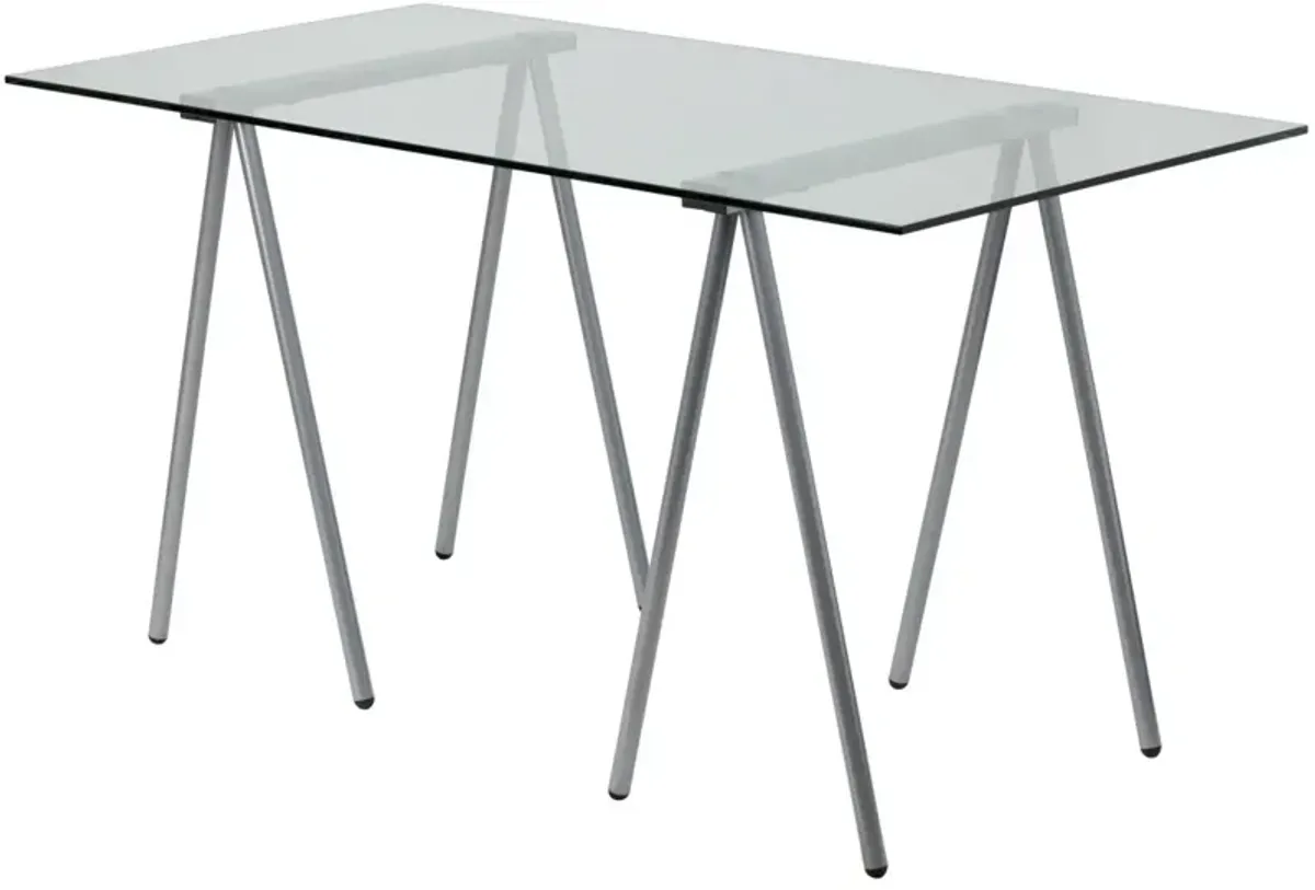 Sleek Metal Leg Computer Desk with Tempered Glass Top