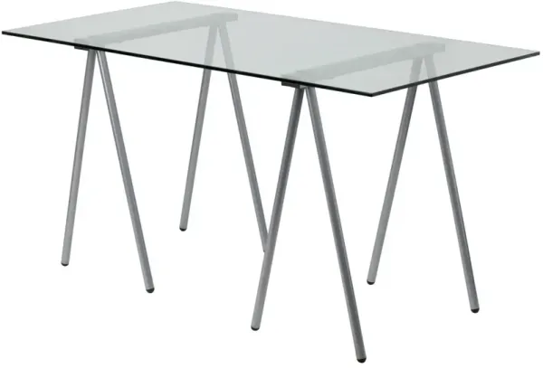 Sleek Metal Leg Computer Desk with Tempered Glass Top