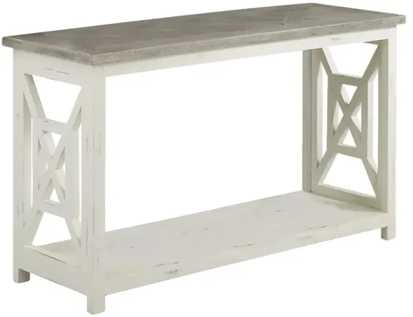 Pari Solid Wood Sofa Console Table with  X Shape Side Panels, White and Brown-Benzara