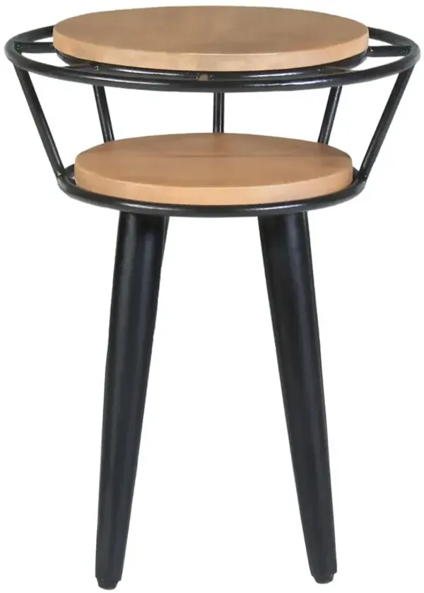 Handcrafted Industrial 2-Tier End Table, Oak Brown/Black