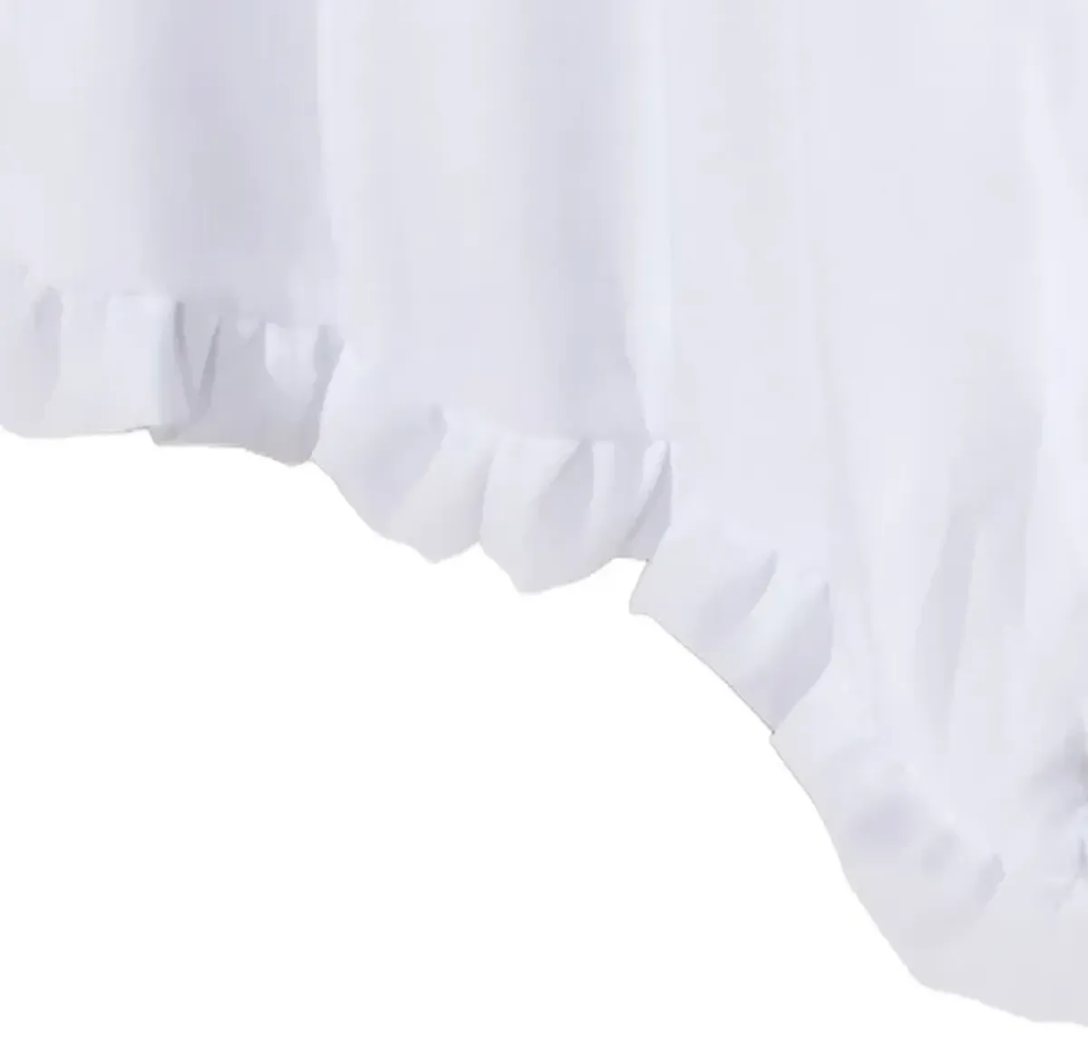 Mora Twin Bed Skirt, Polyester Platform, Split Corners, Ruffle Edge, White  - Benzara