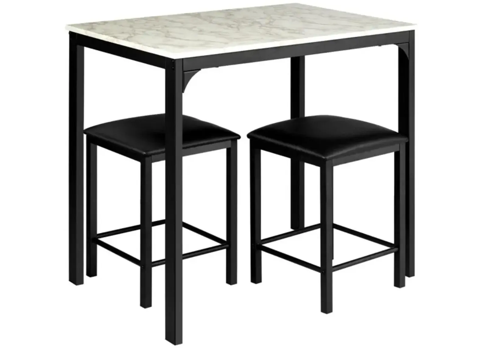 Hivvago 3 Pieces Dining Table Set with Faux Marble Tabletop and 2 Chairs Ideal for Small Space