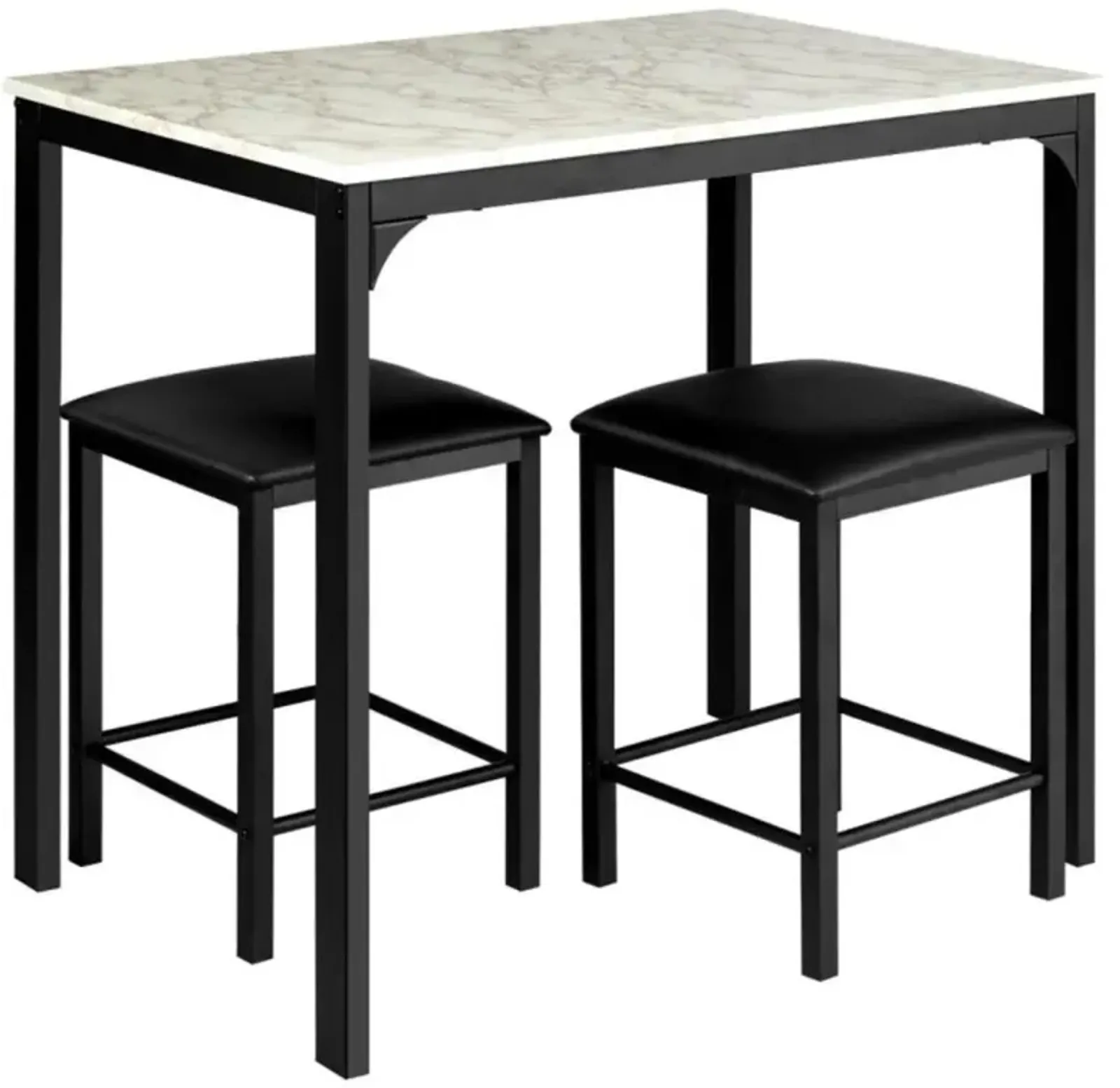 Hivvago 3 Pieces Dining Table Set with Faux Marble Tabletop and 2 Chairs Ideal for Small Space