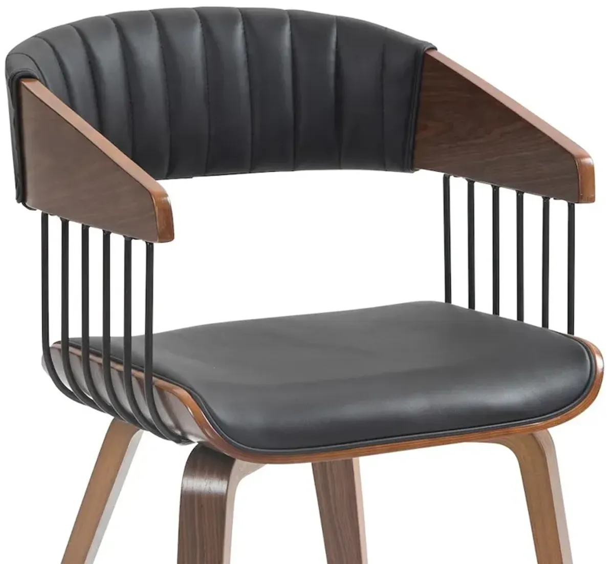 Glamour Home Beaumont Black Faux Leather Dining Chair with Walnut Wood Frame and Legs