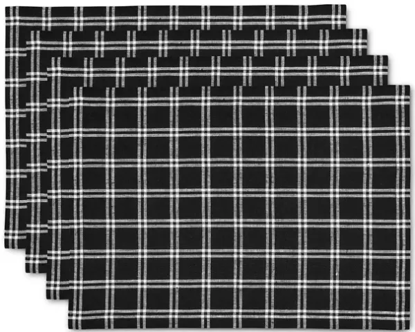 Solino Home 100% Pure Linen Placemats 14 x 19 Inch Set of 4 - Marseille Plaid