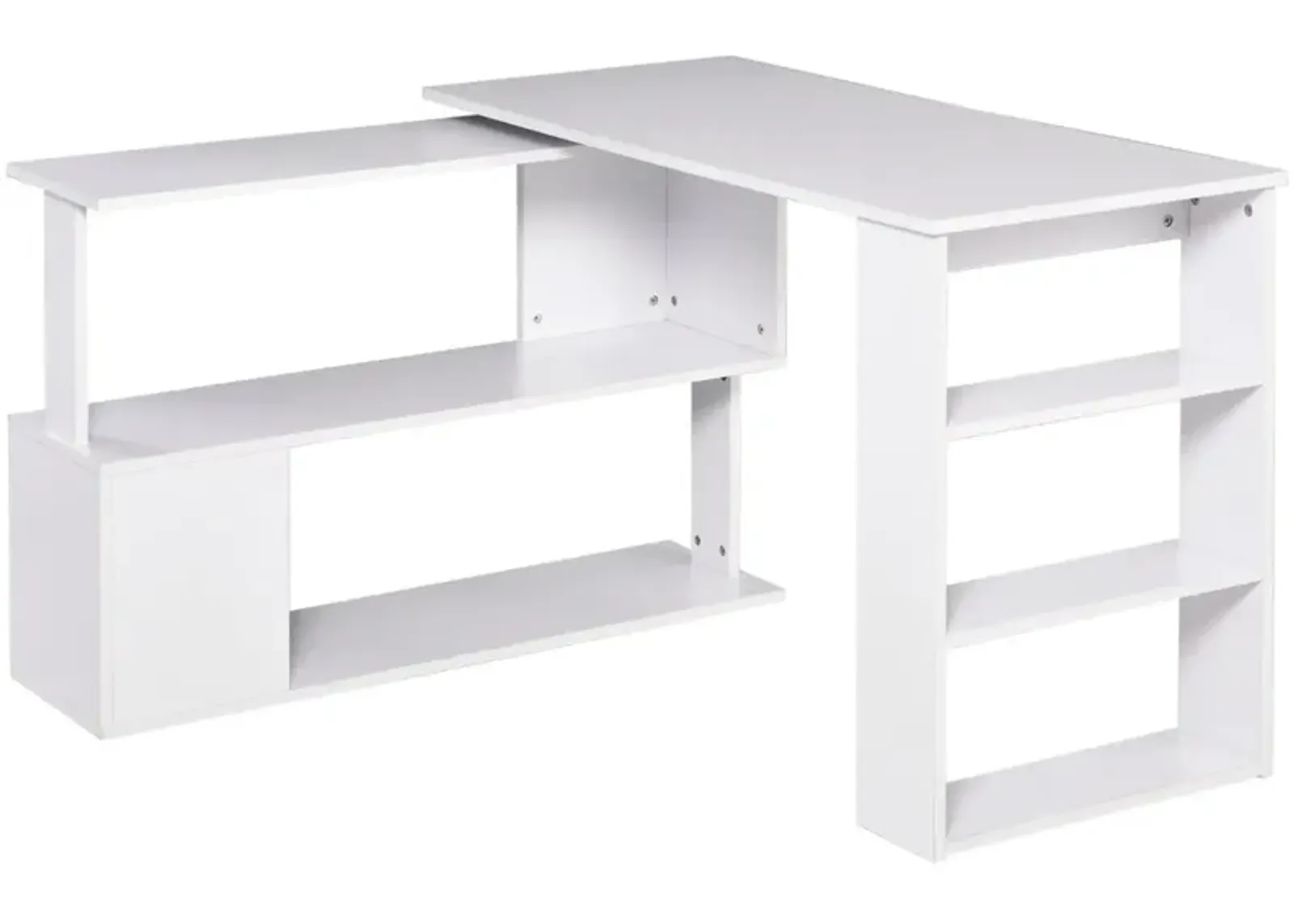 White Multitasking Hub: 360° Rotating L-Shaped Office Desk with Storage