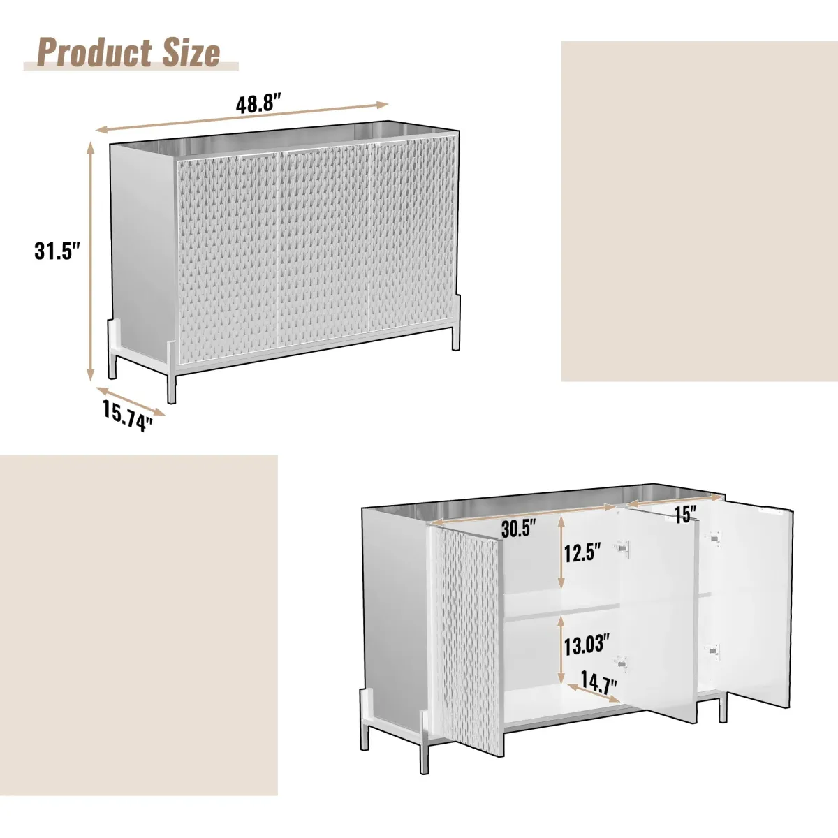 Elegant 3-Door Storage Cabinet with Adjustable Shelves and Geometric Design