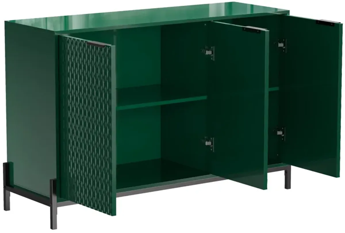 Elegant 3-Door Storage Cabinet with Adjustable Shelves and Geometric Design